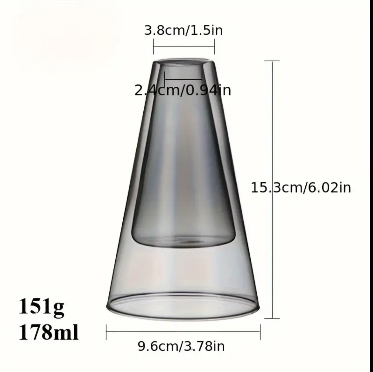 Minimalist Glass Reed Diffuser Bottle – 178ml Clear Cone-Shaped Fragrance Vessel for Home or Office Aromatherapy
