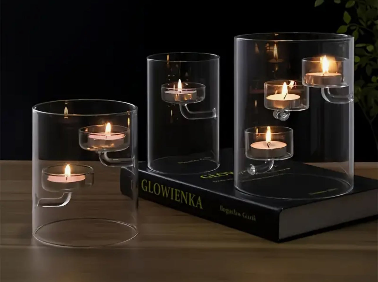 Glass hurricane jar tea light candle holder