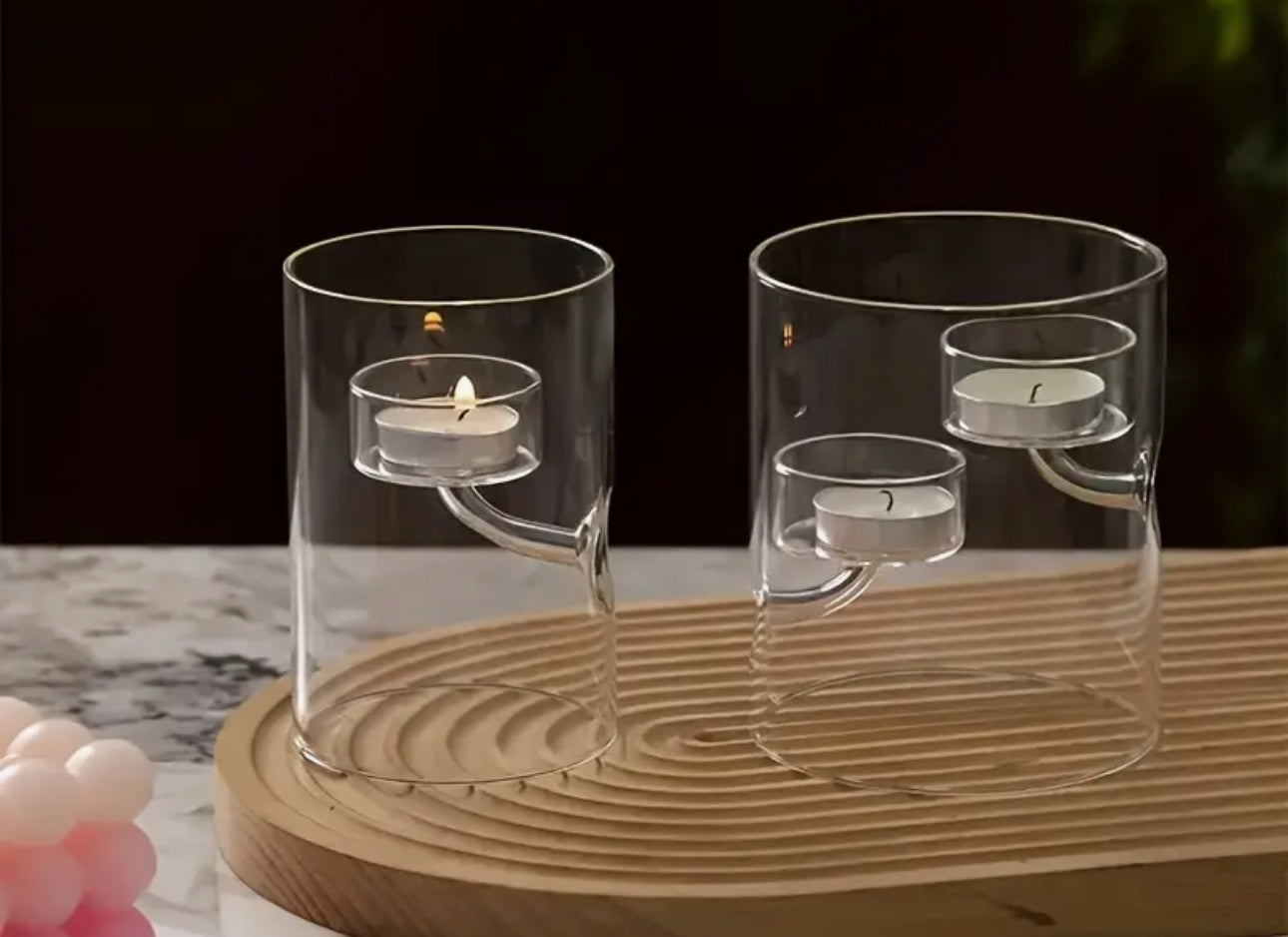 Glass hurricane jar tea light candle holder