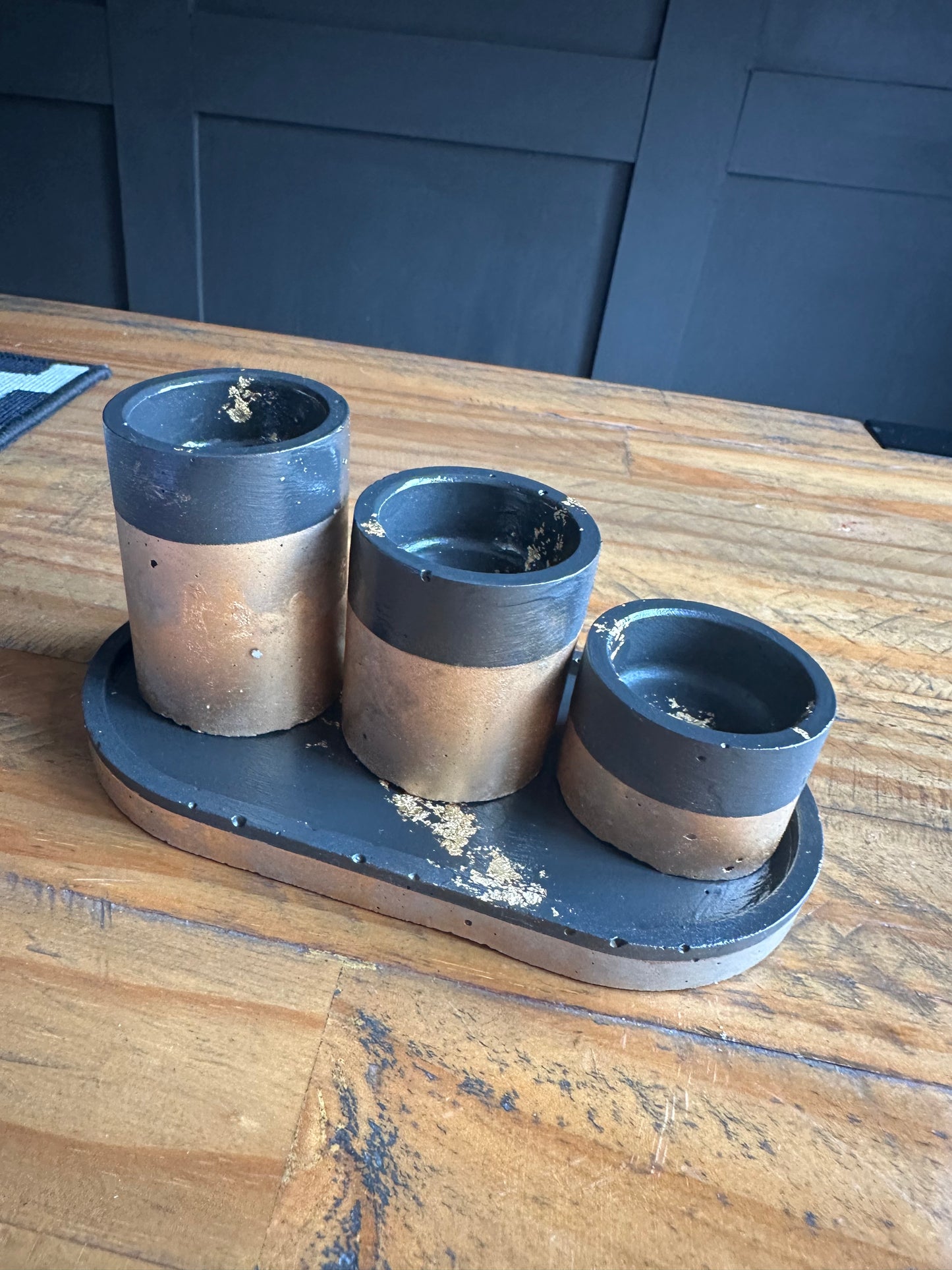 Beautiful 4 piece concrete candle holder table centre piece