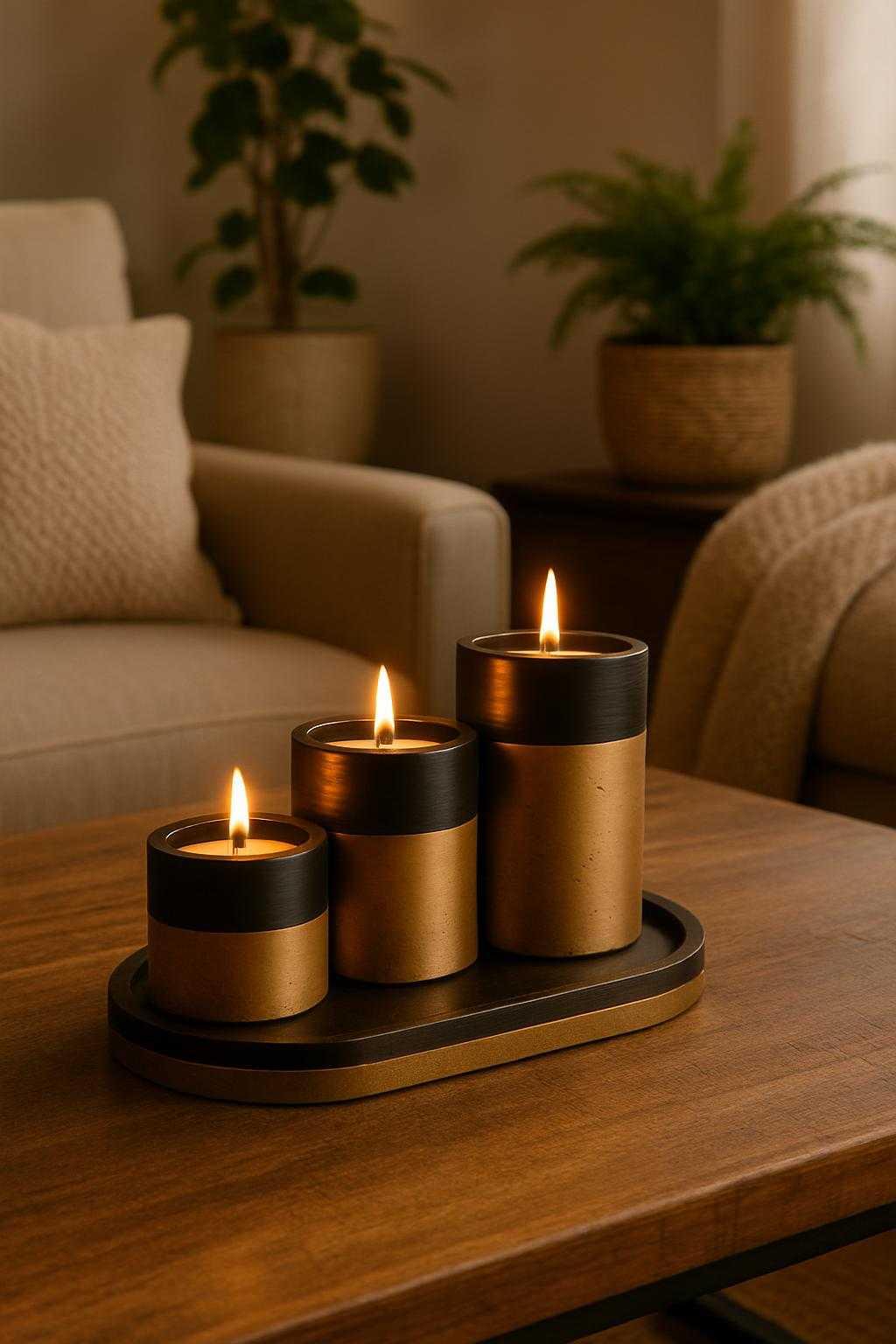 Beautiful 4 piece concrete candle holder table centre piece