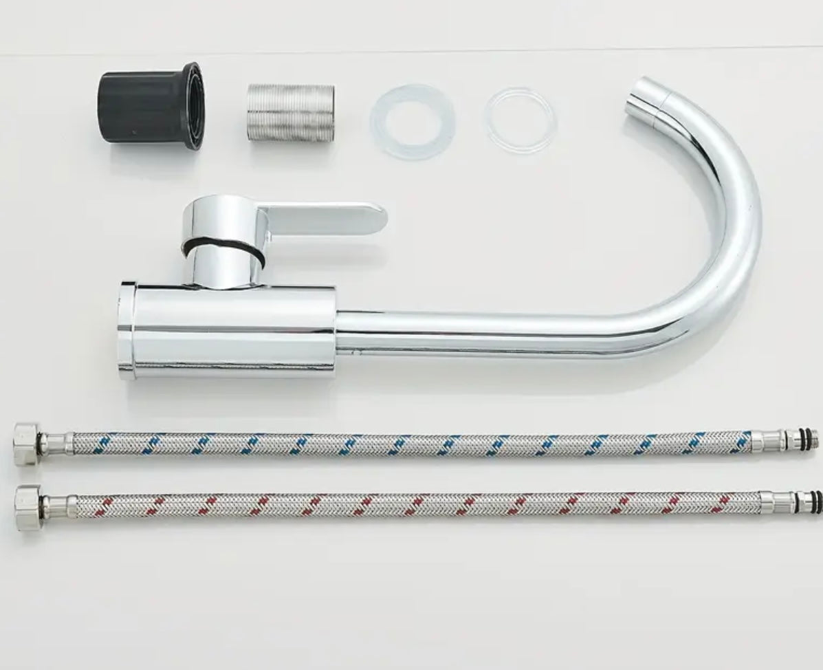 Polished chrome kitchen tap