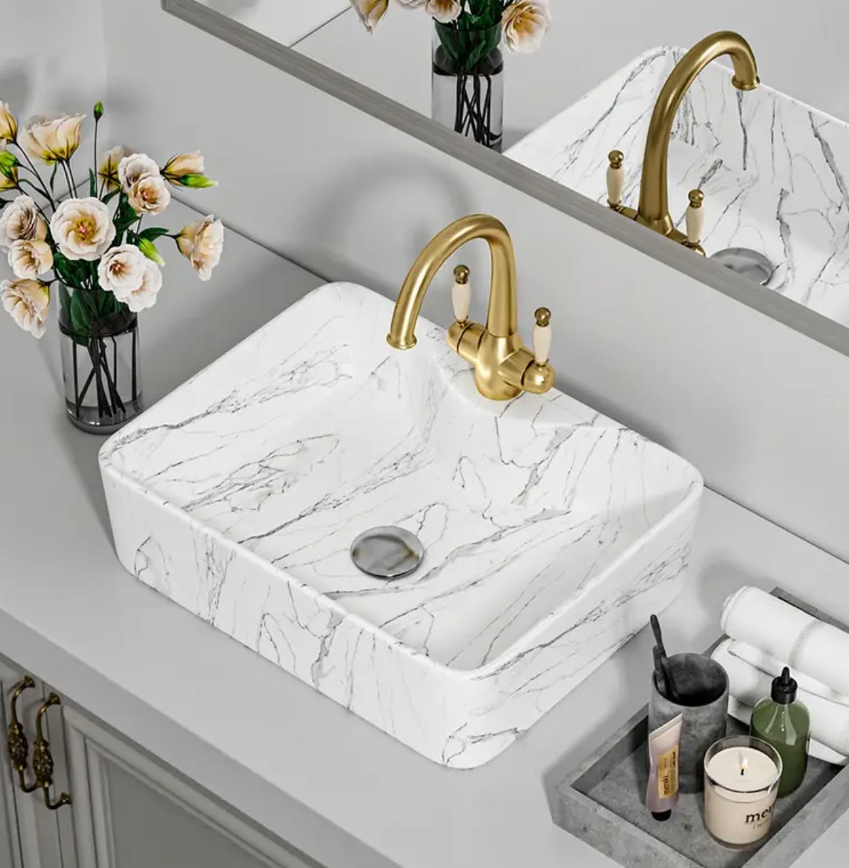 Washroom, cloakroom marble effect wash basin