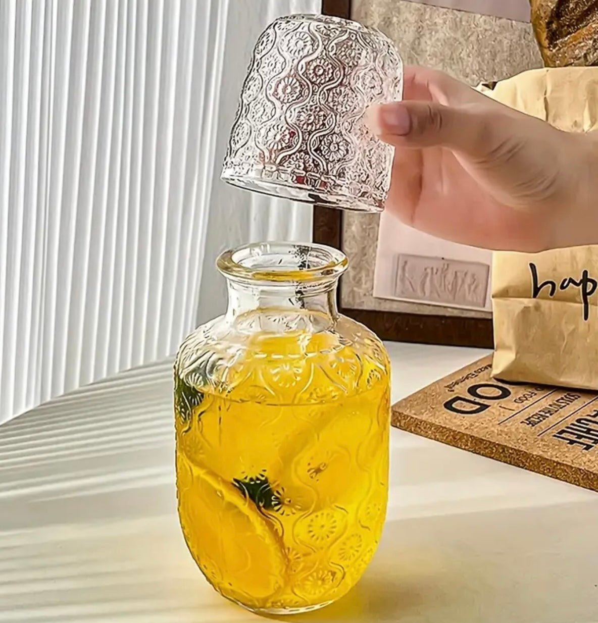 Bedside table drinks station