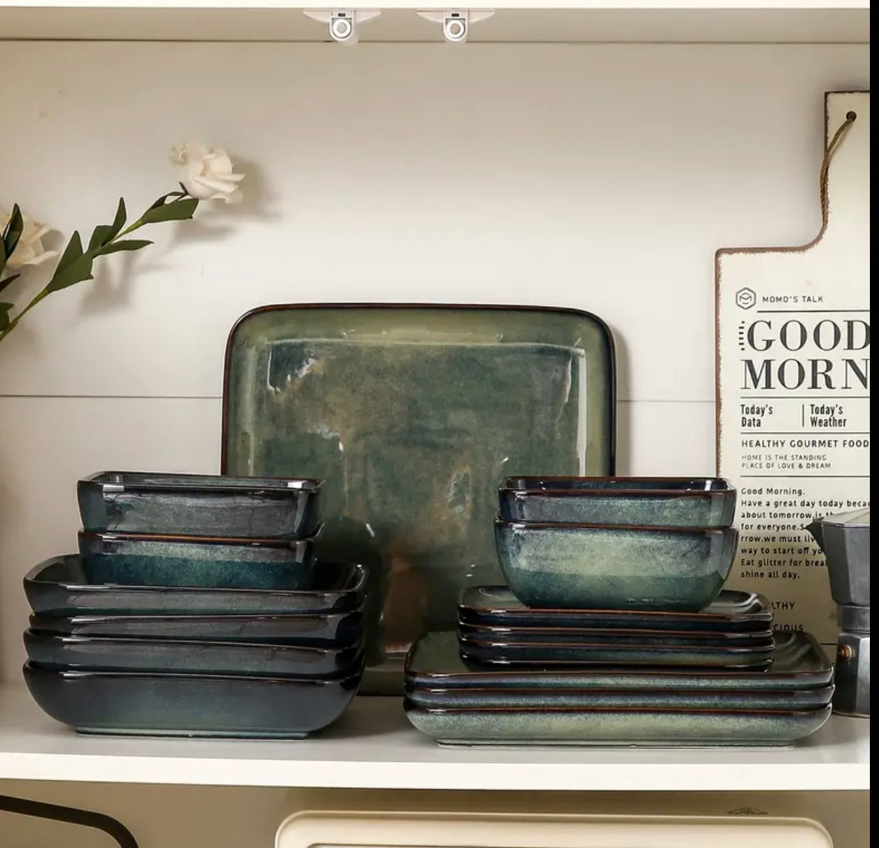 16-Piece Stoneware Dinnerware Set – Modern Square Plates & Bowls | Dishwasher & Microwave Safe Tableware