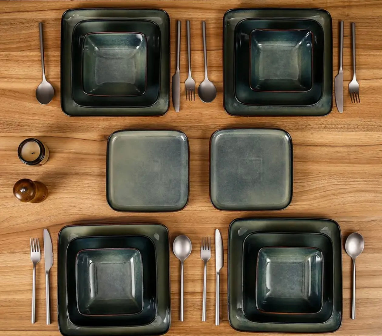 16-Piece Stoneware Dinnerware Set – Modern Square Plates & Bowls | Dishwasher & Microwave Safe Tableware
