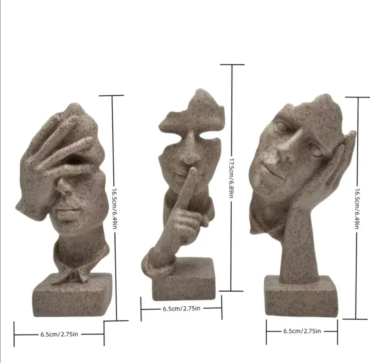 Set of 3 resin “thinker” statues