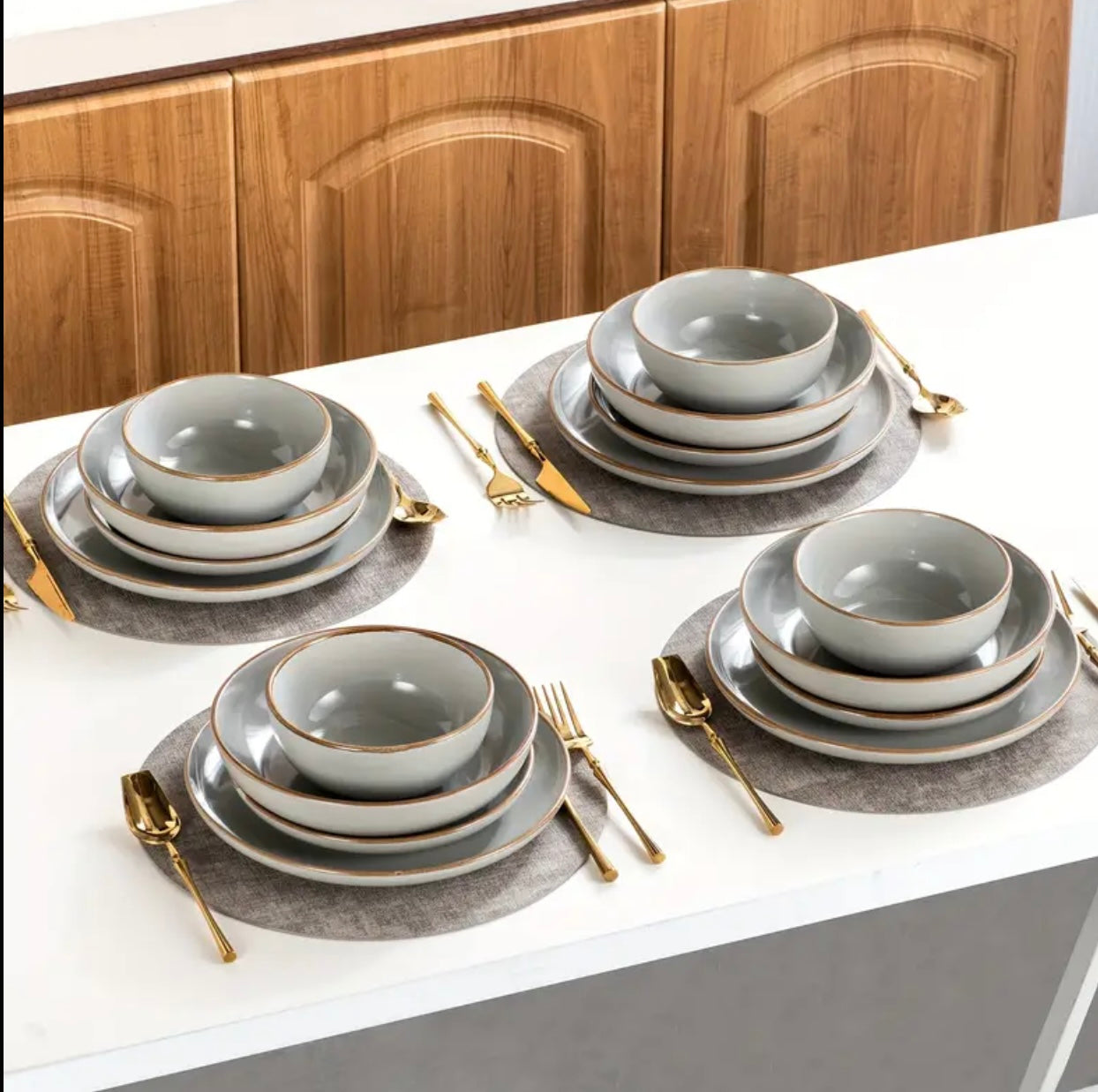 Elegant Grey 16-Piece Dinnerware Set - Premium Ceramic Plates and Bowls