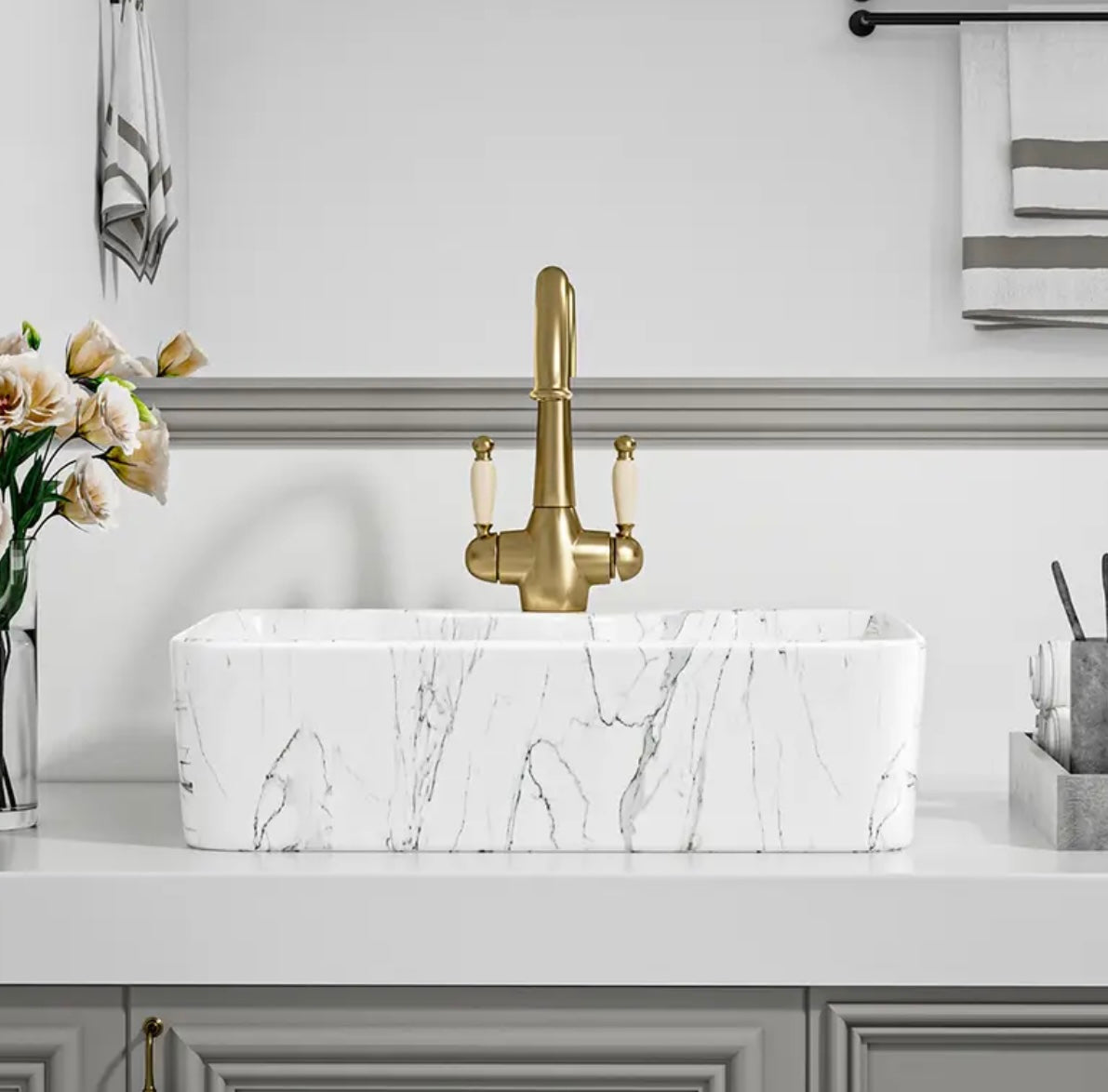 Washroom, cloakroom marble effect wash basin