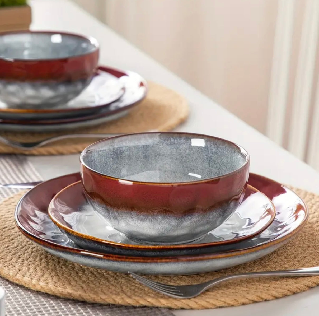 Rustic Red 12-Piece Stoneware Dinner Set – Elegant Everyday Dinnerware for 4