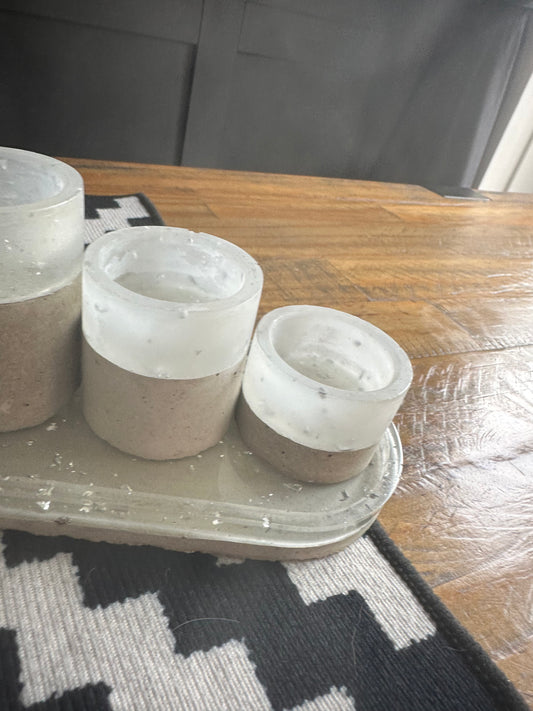Resin and concrete 4 piece candle holder, table centre piece.