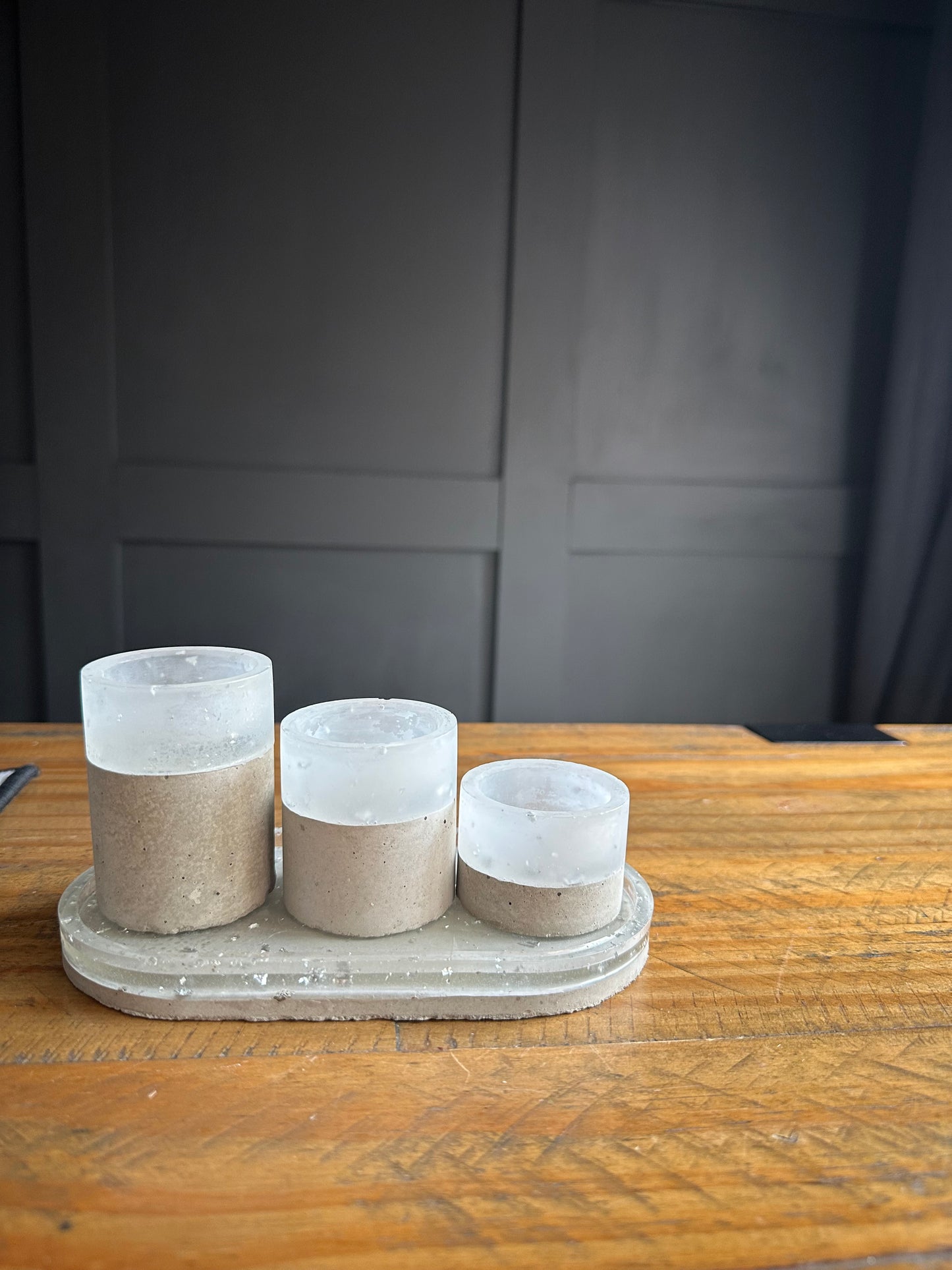 Resin and concrete 4 piece candle holder, table centre piece.