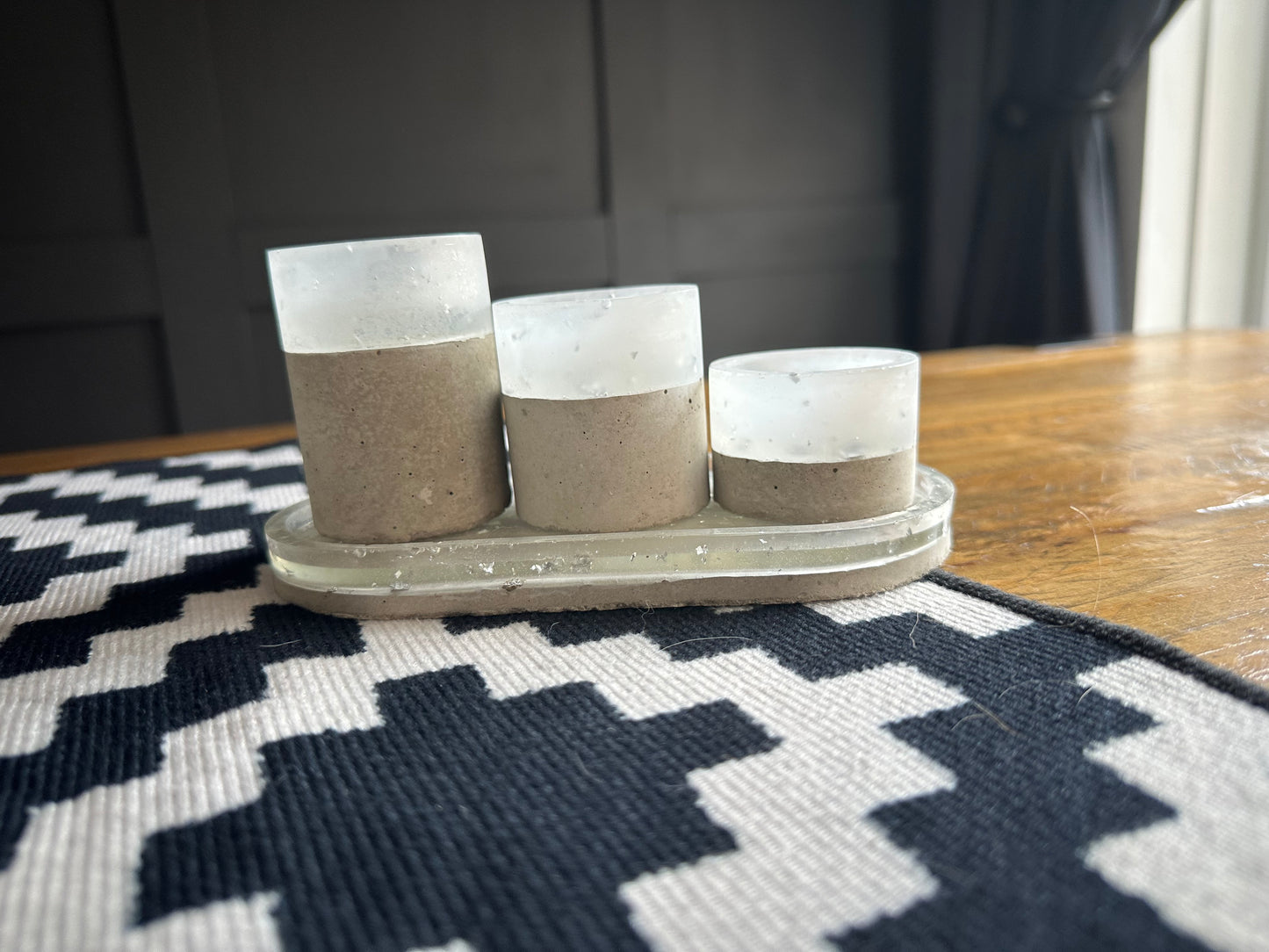 Resin and concrete 4 piece candle holder, table centre piece.
