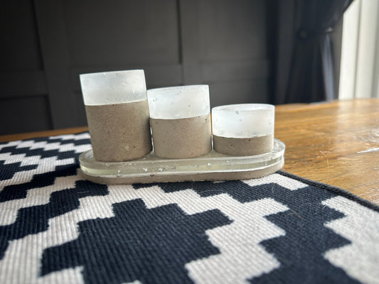 Resin and concrete 4 piece candle holder, table centre piece.