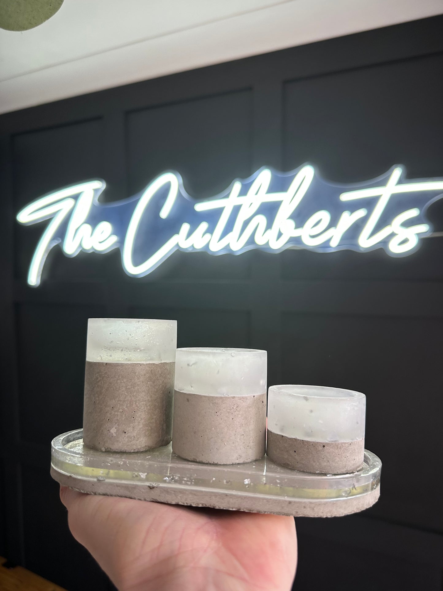 Resin and concrete 4 piece candle holder, table centre piece.