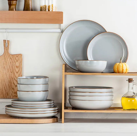 Elegant Grey 16-Piece Dinnerware Set - Premium Ceramic Plates and Bowls