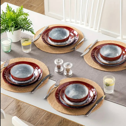 Rustic Red  12-Piece Stoneware Dinner Set – Elegant Everyday Dinnerware for 4