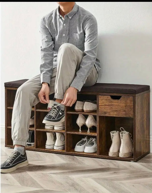 Hallway bench with shoe storage.