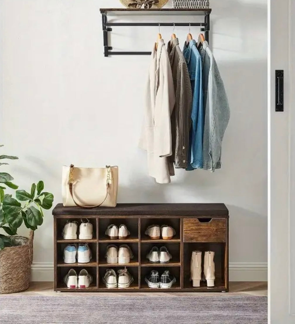 Hallway bench with shoe storage.