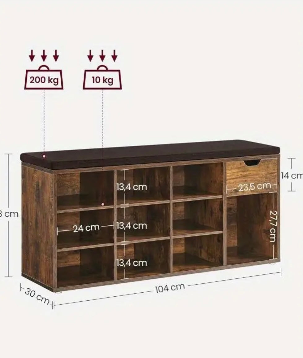 Hallway bench with shoe storage.