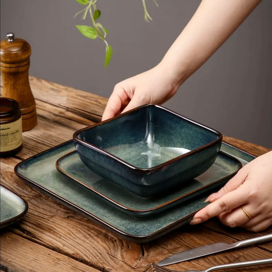 16-Piece Stoneware Dinnerware Set – Modern Square Plates & Bowls | Dishwasher & Microwave Safe Tableware