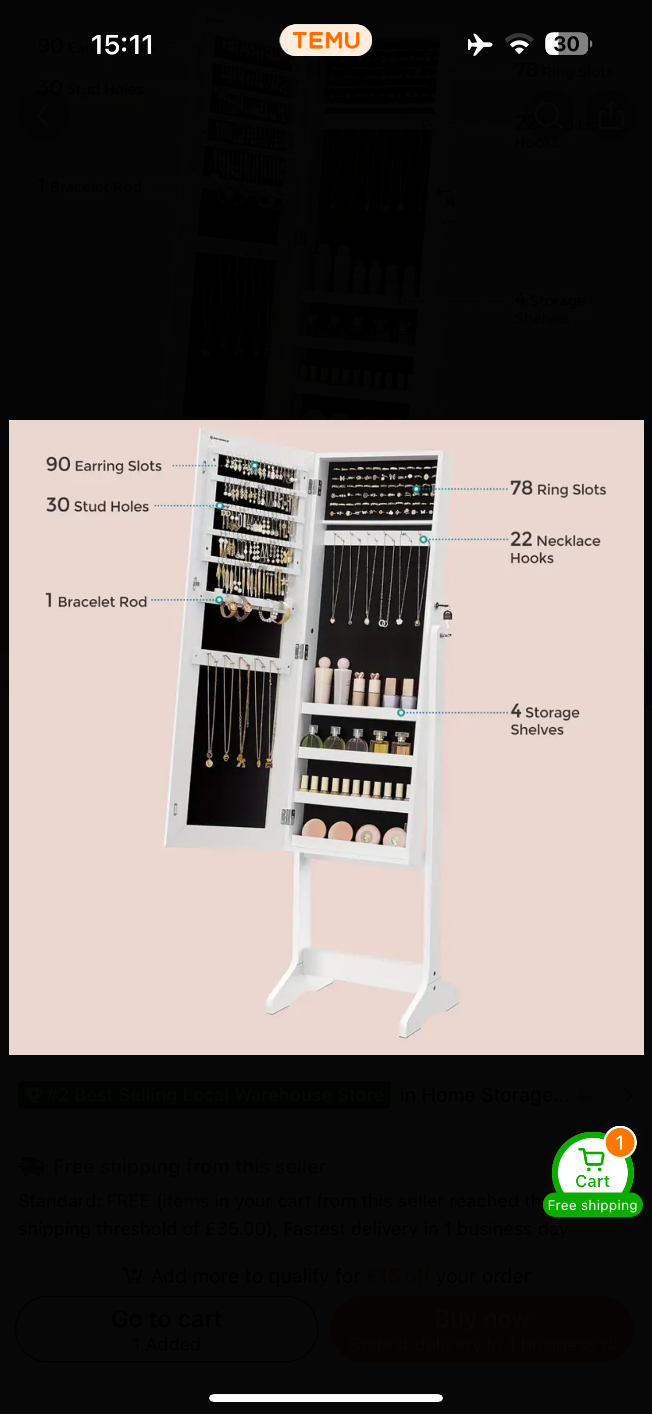 Mirror with jewelery and make up storage